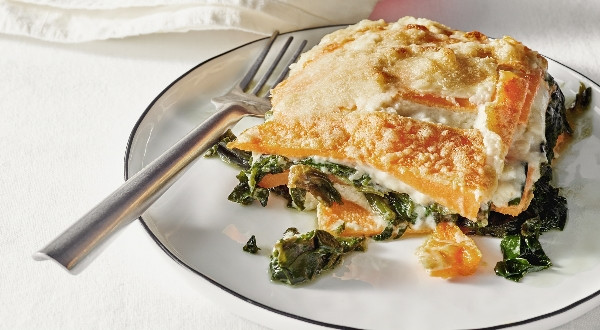 لزانيا بطاطا حلوة مع سبانخ وجبنة كشكـﭭـال